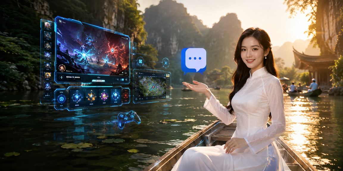 Cô gái áo dài Ninh Bình theo dõi bảng cược esports trên điện thoại